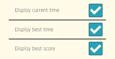 three
        checkboxes for score and timer controls
