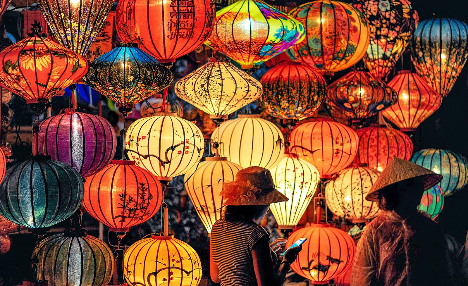 A multi-coloured selection of Chinese lanterns